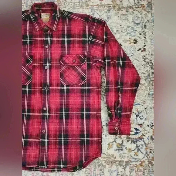 CE Schmidt Men's Red Plaid Button Front Shacket top, sz LG - Picture 5 of 12
